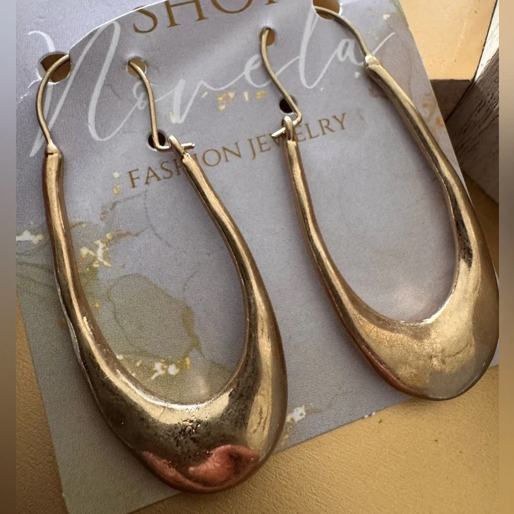 Gold plated antique finish elongated elegant earrings